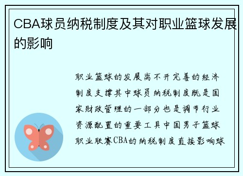 CBA球员纳税制度及其对职业篮球发展的影响